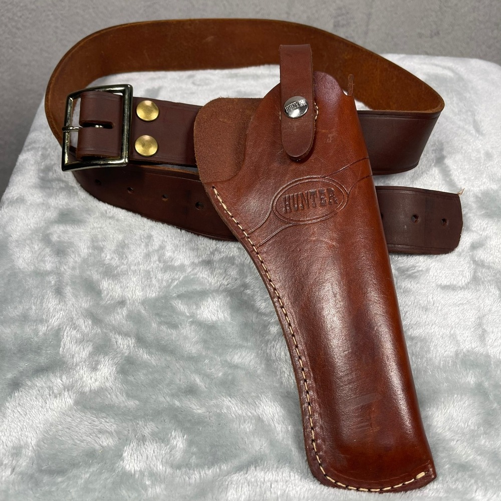 Hunter Holster & Scovill Belt Set Mens Brown Leather Sure-Fit 2200-4 Vintage